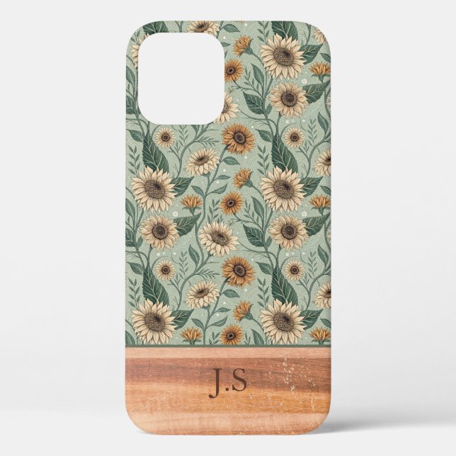 Custom Boho Sunflowers Wood Effect Case-Mate iPhone Case (Back)