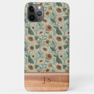 Custom Boho Sunflowers Wood Effect iPhone 11 Pro Max Case