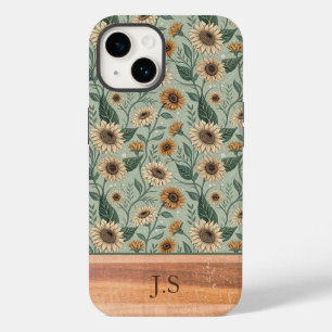Custom Boho Sunflowers Wood Effect Case-Mate iPhone 14 Case