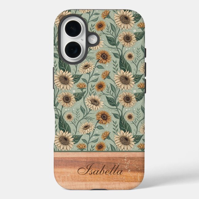 Custom Boho Sunflowers Wood Effect Case-Mate iPhone Case (Back)