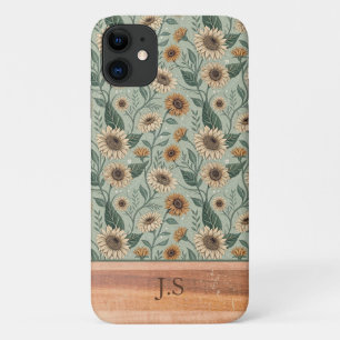 Custom Boho Sunflowers Wood Effect iPhone 11 Case