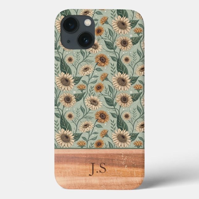 Custom Boho Sunflowers Wood Effect Case-Mate iPhone Case (Back)