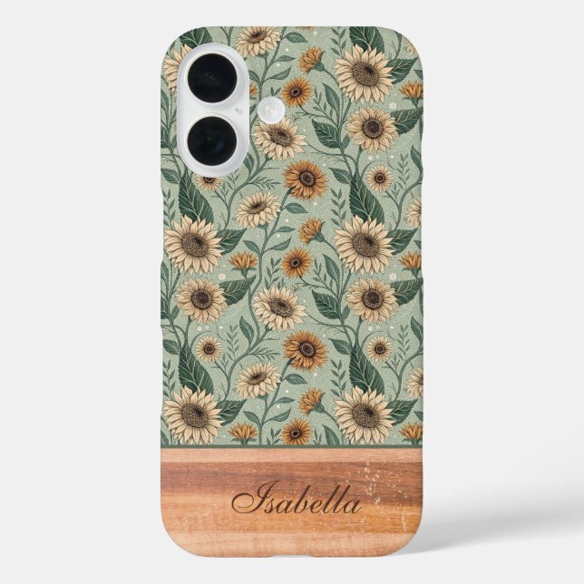 Custom Boho Sunflowers Wood Effect Case-Mate iPhone Case (Back)