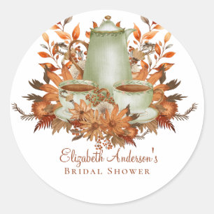 Custom Boho Terracotta Floral Sage Tea Party Event Classic Round Sticker