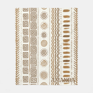 Custom Boho Tribal Folk Art Geometric Brown Fleece Blanket