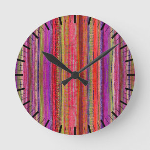 Custom Boho Vintage Red Violet Stripes - Round Clock