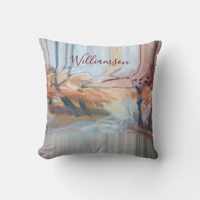 Custom Boho Watercolor Fall Trees Stripes Earthy  Cushion (Front)