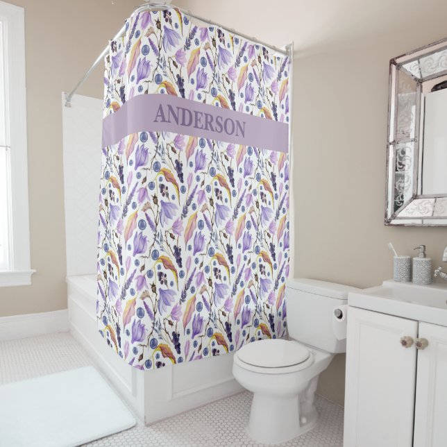 Custom Boho Wildflowers Print Shower Curtain (In Situ)