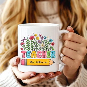 Custom Boho Wildflowers Teacher Mug, Teacher Gift Coffee Mug