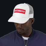 Custom Bold Big Text Womens Mens Unisex Security Trucker Hat<br><div class="desc">Custom Add Image Business Company Logo Bold Font Big Large Text Here Modern Elegant Template Mens Womens Unisex Security Member Black / Red / White Baseball Cap / Trucker Hat.</div>