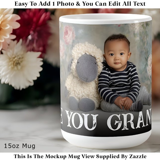 Custom Bold Love You Grandma One Photo Modern Coffee Mug (Creator Uploaded)