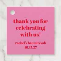 Custom Bold Pink Red Modern Bat Mitzvah Thank You