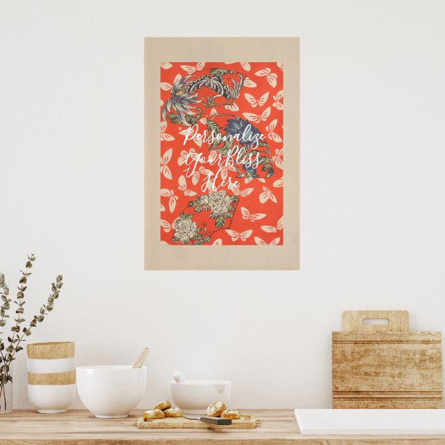 CUSTOM Bold Red Japanese Butterfly Pattern Art  Poster (Kitchen)