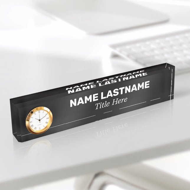 Custom Bold Simple Minimalist Modern Black Clock Nameplate (Creator Uploaded)