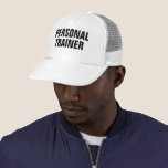 Custom Bold Text Mens Personal Trainer Baseball Trucker Hat<br><div class="desc">Add Image Company Logo Large Big Bold Font Text Here Modern Elegant Template Men's Women's Unisex Black White Baseball Cap / Personal Trainer Trucker Hat.</div>