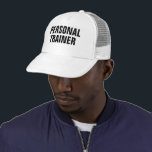 Custom Bold Text Mens Personal Trainer Baseball Trucker Hat<br><div class="desc">Add Image Company Logo Large Big Bold Font Text Here Modern Elegant Template Men's Women's Unisex Black White Baseball Cap / Personal Trainer Trucker Hat.</div>