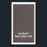 Custom Bold Typography Modern Brown Bat Mitzvah Napkin<br><div class="desc">These personalized bat mitzvah guest towels feature a rich brown background with ivory cream typography and a clean, modern layout. Customize the name and date to add a thoughtful touch to bathroom baskets, powder rooms, or hospitality areas during the celebration. The neutral color palette pairs easily with modern, classic, or...</div>