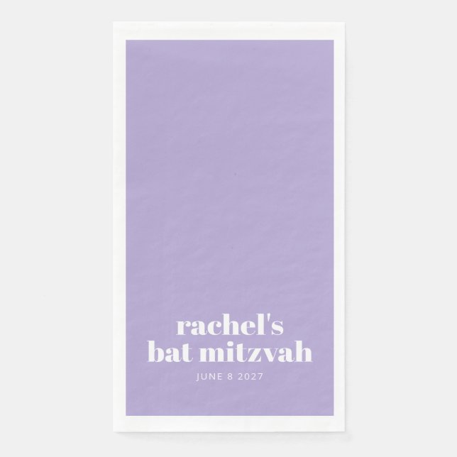 Custom Bold Typography Modern Lavender Bat Mitzvah Napkin (Front)