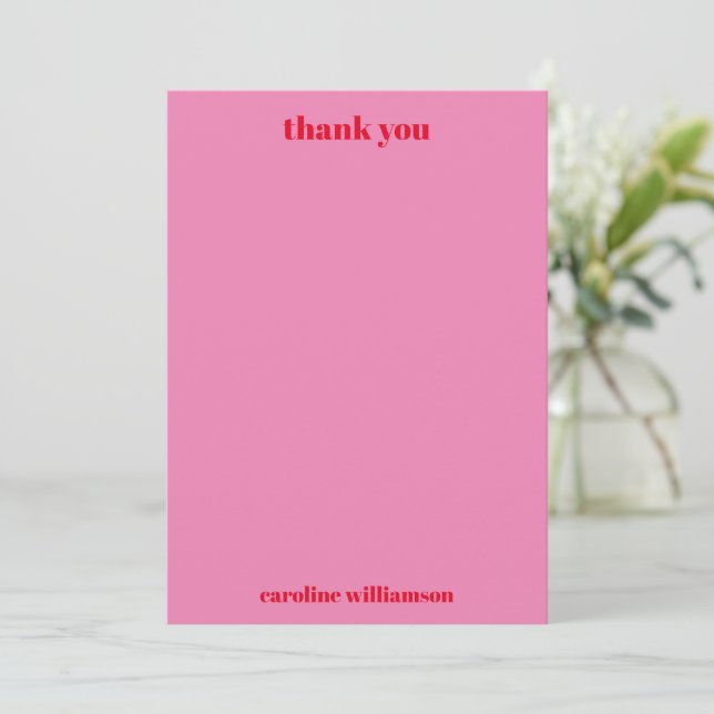 Custom Bold Typography Pink Red Modern Baby Shower Thank You Card (Standing Front)