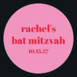 Custom Bold Typography Pink Red Modern Bat Mitzvah Classic Round Sticker<br><div class="desc">Custom Bold Typography Bright Pink and Red Modern Bat Mitzvah Classic Round Sticker</div>