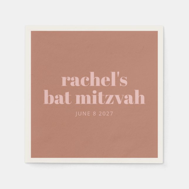 Custom Bold Typography Terracotta Pink Bat Mitzvah Napkin (Front)