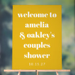 Custom Bold Yellow Couples Shower Modern Welcome Acrylic Sign<br><div class="desc">Welcome guests in style with this minimalist couples shower sign. Featuring a bold mustard yellow background and classic serif typography,  this acrylic sign creates a warm and inviting atmosphere. Perfect for engagement parties,  wedding showers,  or anniversary celebrations,  it adds a modern touch to any event decor.</div>