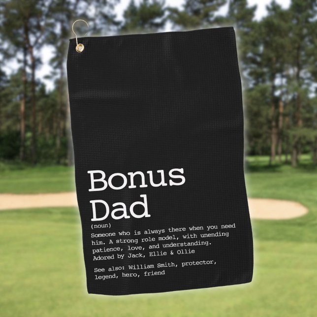 Custom Bonus Dad Stepdad Definition Black Golf Towel (Custom Bonus Dad Stepdad Definition Black Golf Towel)