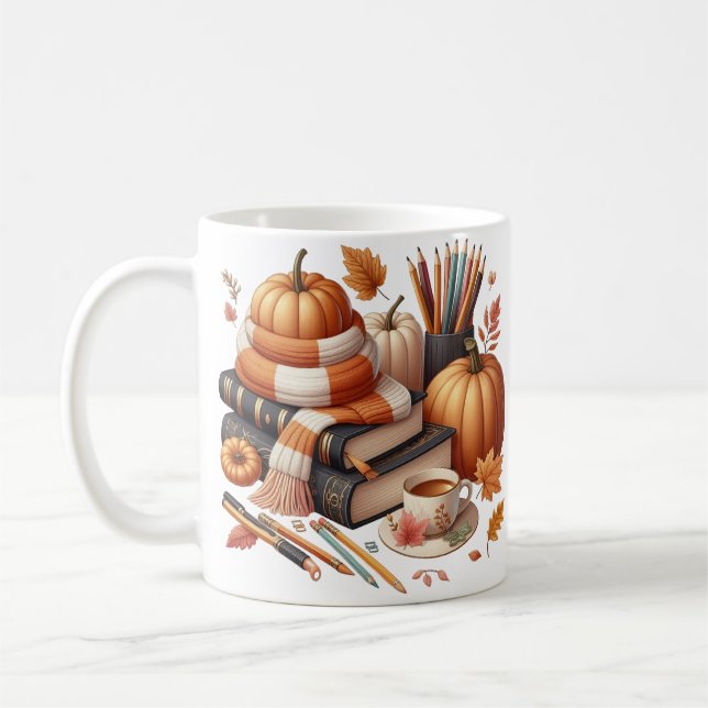 Custom booklovers pumpkins pencil fall gift coffee mug (Left)