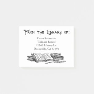 Custom Bookplate Vintage Books Writing Quill Post-it Notes