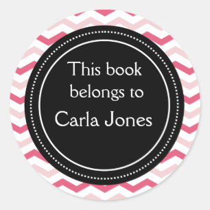 Custom Bookplates   Pink  Chevron Stripes Classic Round Sticker