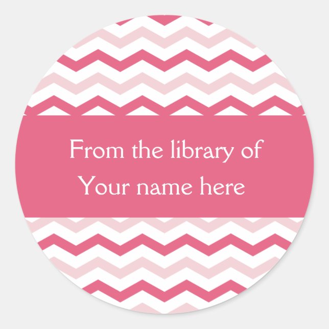Custom Bookplates | Pink Chevron Stripes Classic Round Sticker (Front)