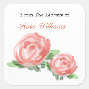 Custom Bookplates - Roses Watercolors Square Sticker
