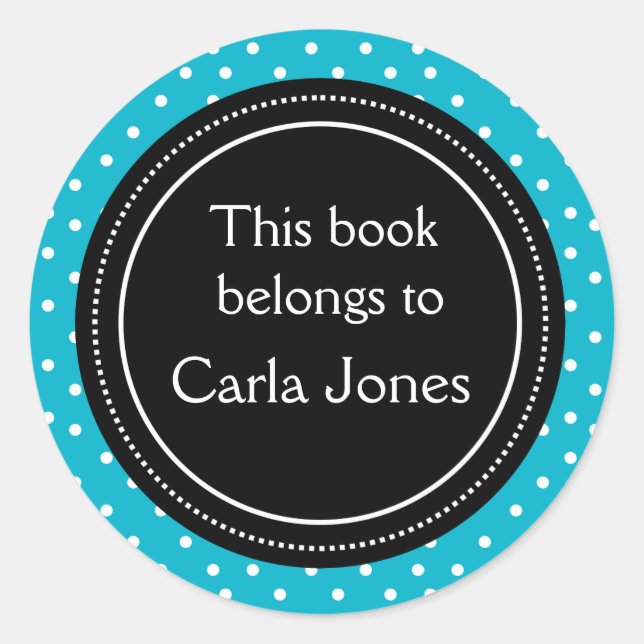 Custom Bookplates | White Dots On Blue Classic Round Sticker (Front)