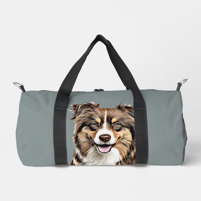 Custom Border Collie Dog Personalised Drawing Duffle Bag (Front)