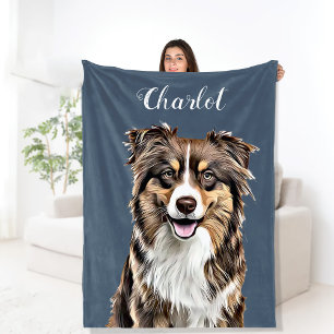Custom Border Collie Dog Personalised Drawing Fleece Blanket