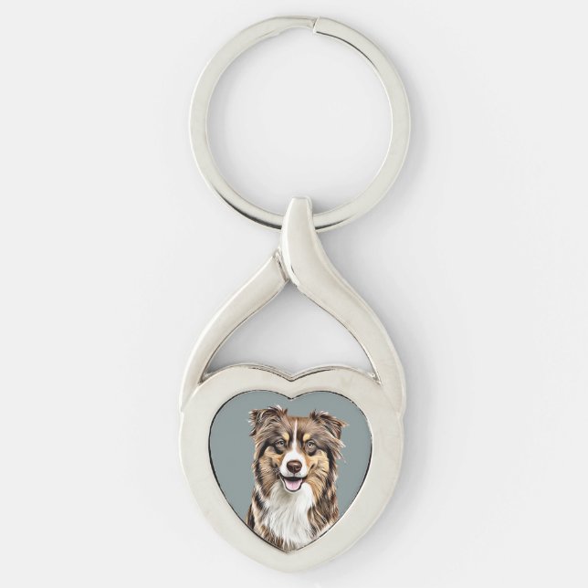 Custom Border Collie Dog Personalised Drawing Key Ring (Front)