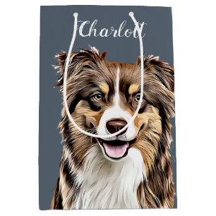 Custom Border Collie Dog Personalised Drawing Medium Gift Bag