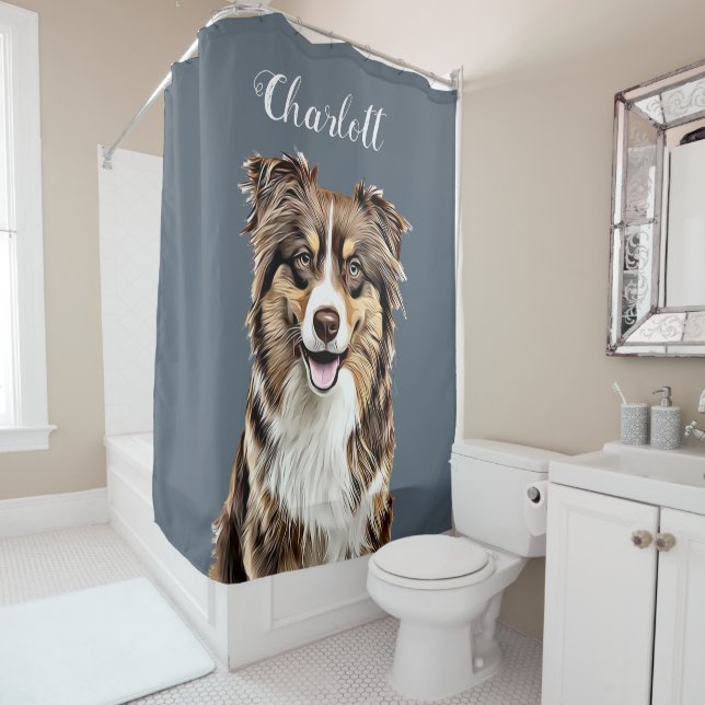 Custom Border Collie Dog Personalised Drawing Shower Curtain (In Situ)