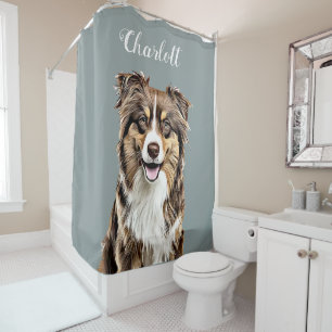 Custom Border Collie Dog Personalised Drawing Shower Curtain
