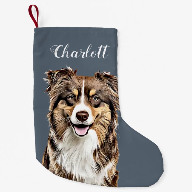 Custom Border Collie Dog Personalised Drawing Small Christmas Stocking (Front)