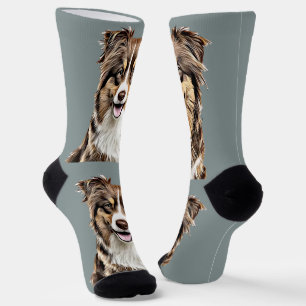 Custom Border Collie Dog Personalised Drawing Socks