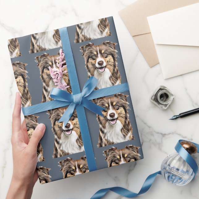 Custom Border Collie Dog Personalised Drawing Wrapping Paper (Gifting)