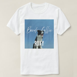 Custom Border Collie Photo Retro Blue Typography T-Shirt
