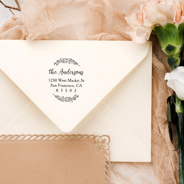 Custom Botanical Family Name Script Return Address Rubber Stamp (Creator Uploaded)