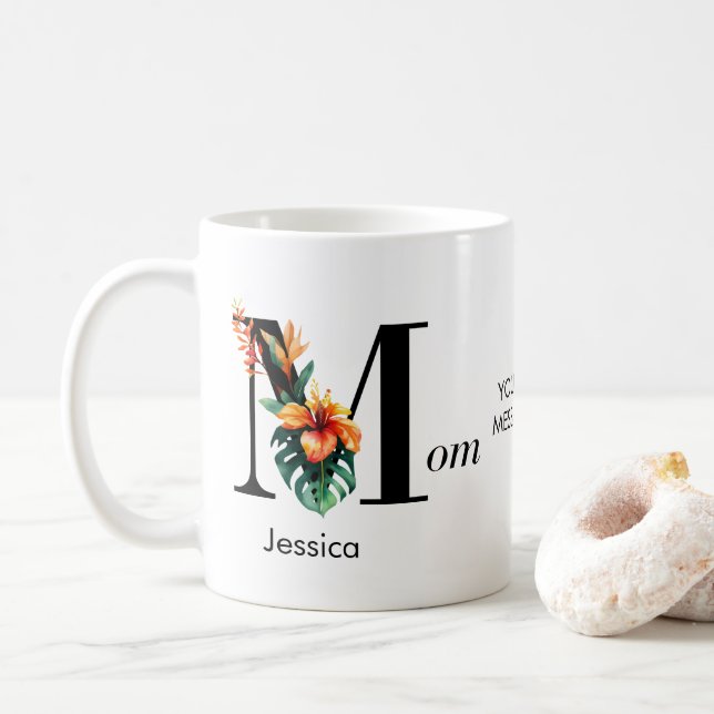 Custom Botanical Monogram Mum Coffee Mug (With Donut)