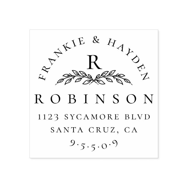 Custom Botanical Monogram | Wedding Return Address Rubber Stamp (Imprint)