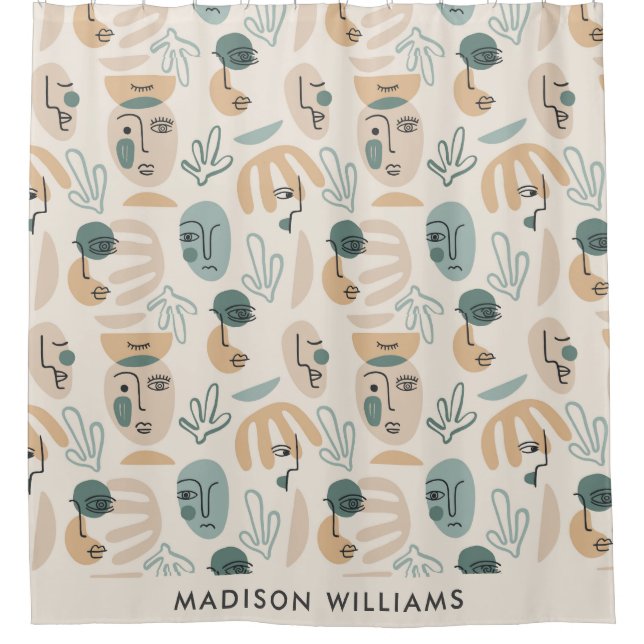 Custom Botanical Motifs with Personalised Name Shower Curtain (Front)