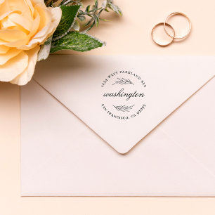 Custom Botanical Round Family Name Return Address Rubber Stamp