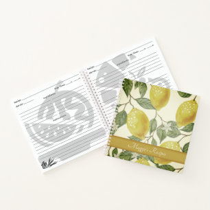 Custom Botanical Vintage Yellow Lemons Recipe Notebook