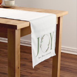 Custom Botanical Watercolor Wreath Joy Christmas Short Table Runner